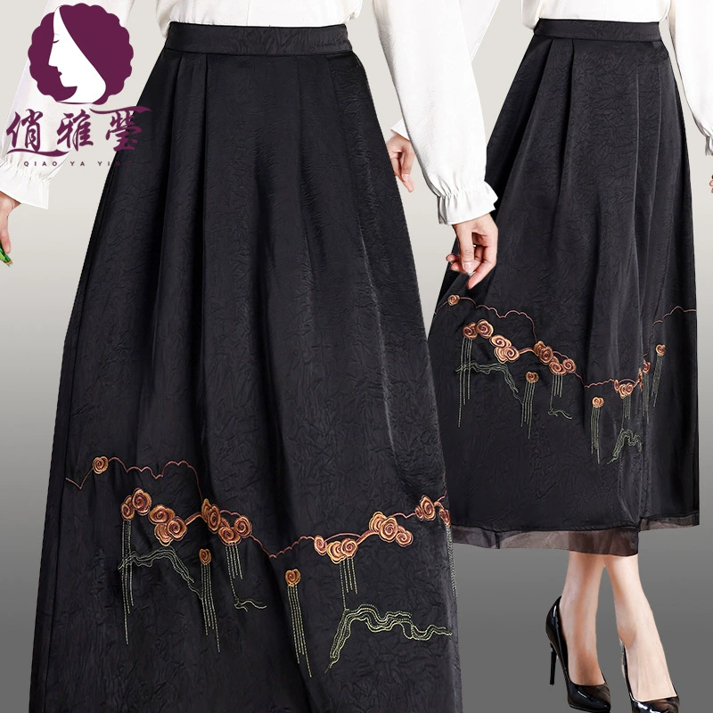 Новая китайская вышитая юбка бюст женская летняя 2025 новая дорогая мама с высокой талией тонкая средняя длинная юбка