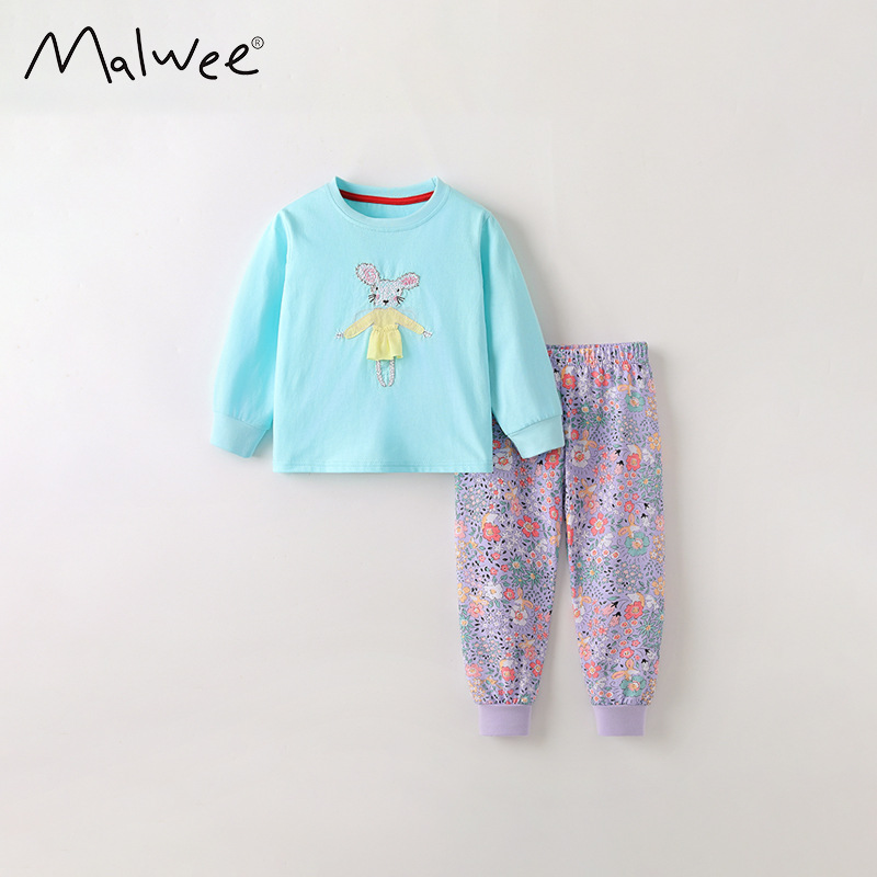 Malwee niñas transfronterizas de otoño y invierno nuevo cuello redondo de manga larga encantador conjunto de niños europeos y estadounidenses