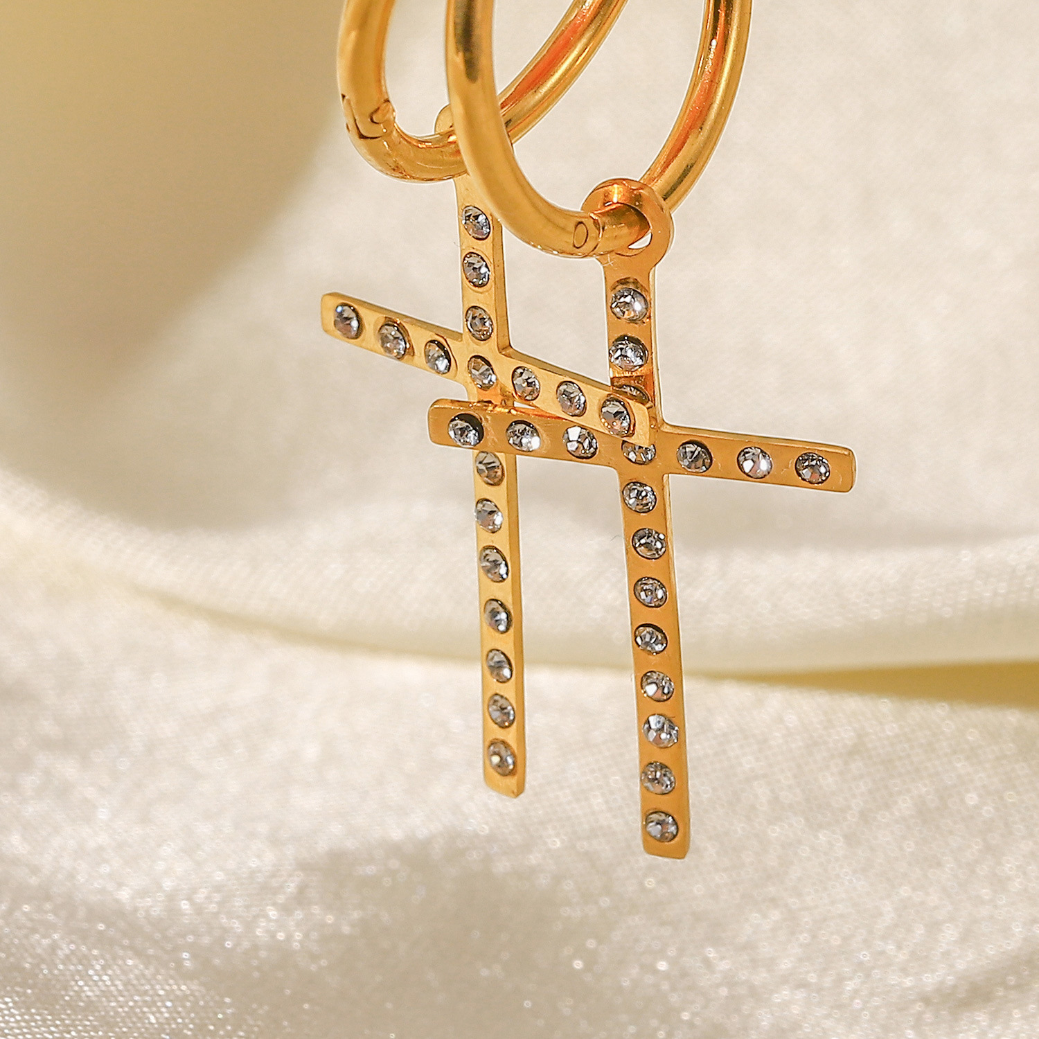 Simple Style Geometric Cross Plating Zircon Stainless Steel Earrings