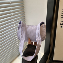 外贸灯芯绒布手提包女2025早秋新款简约女士单肩腋下包绣线女包