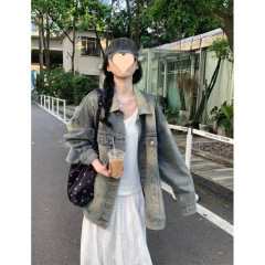 美式复古水洗牛仔外套春秋新款宽松设计慵懒休闲洋气夹克上衣