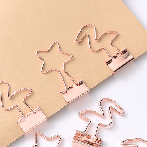 Factory Rose Gold Long Tail Clip with Asymmetric Star-Shaped Handle, Pentagon Tail Clip, Wholesale Design Gold Ticket Clip