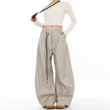 Free Sonata美式cleanfit简约双褶皱垂感弯刀西裤男女阔腿镰刀裤