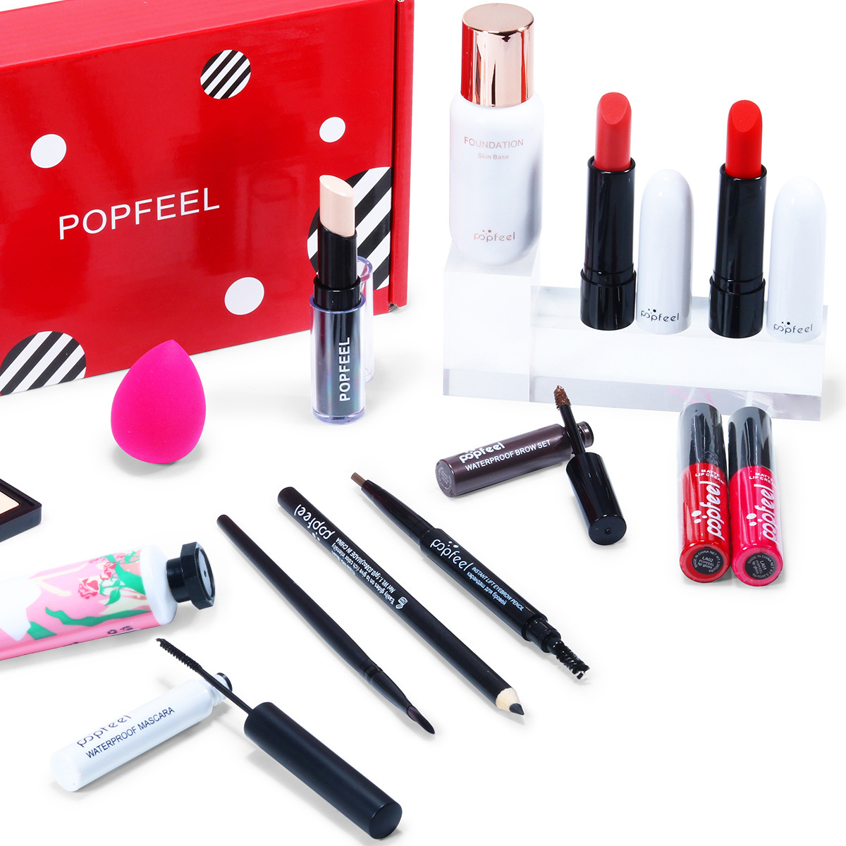 POPFEEL transfronterizo al por mayor sombra de ojos brillo de labios base lápiz labial corrector maquillaje para principiantes al por mayor kit de belleza