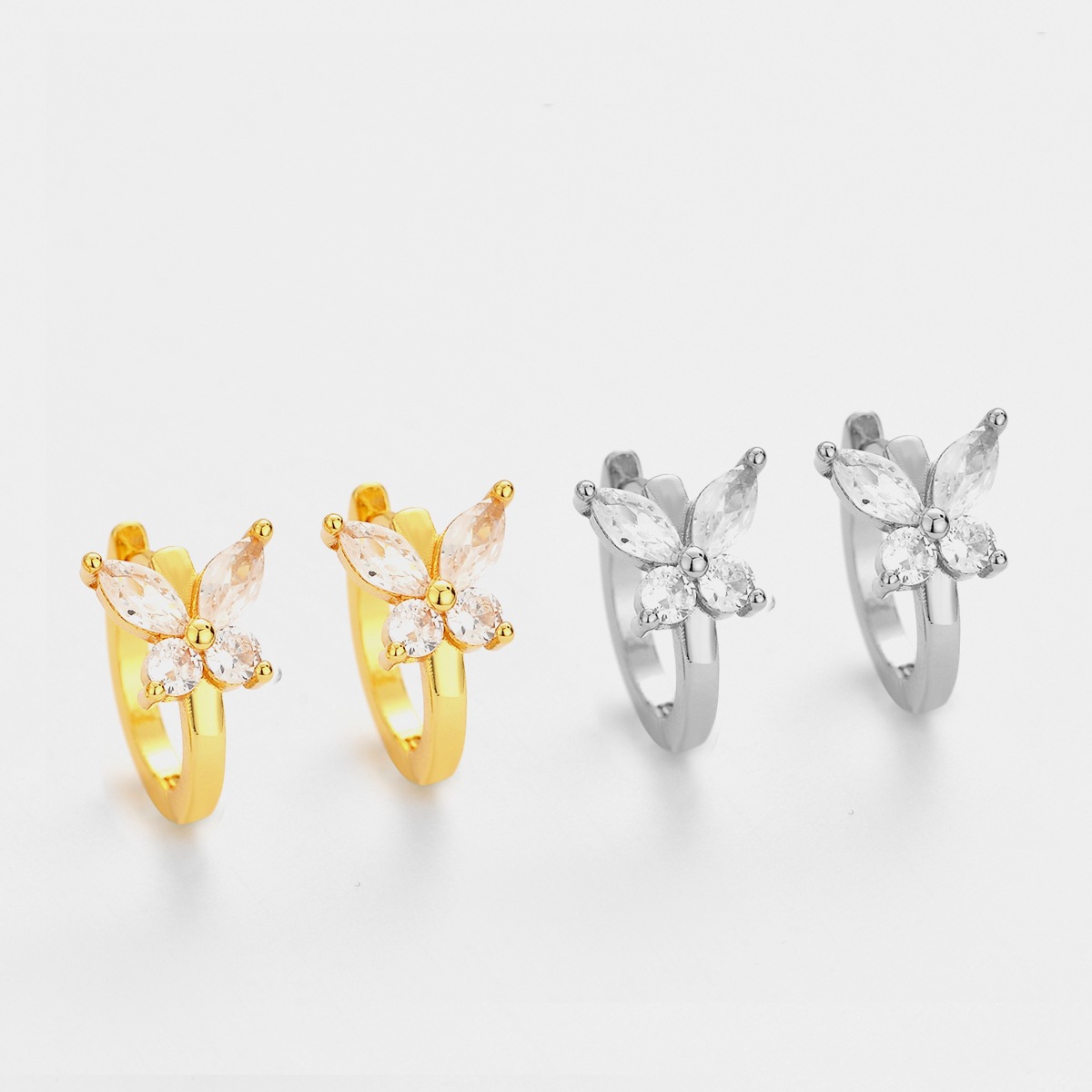 Cross-Border New Zircon Butterfly Earrings, Fresh, Delicate, Versatile, Elegant Women's Ear Clips, Fashionable and High-End Earrings