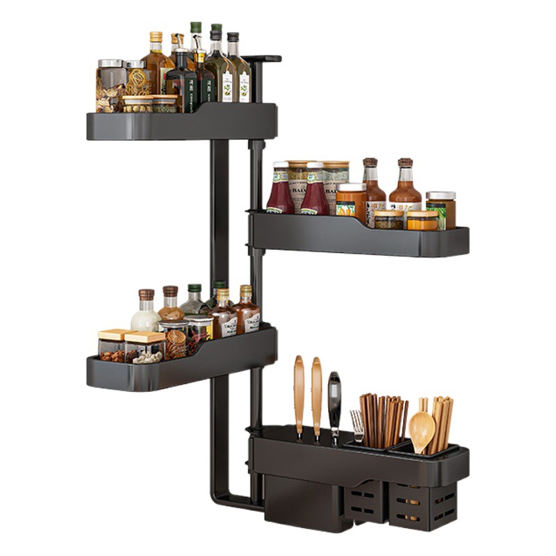 Cocina giratoria condimento almacenamiento rack suministros para el hogar cuchillo titular palillos estante condimento ponche libre montado en la pared rack de almacenamiento