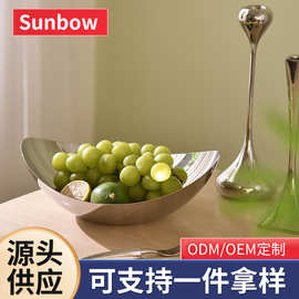 银色镜光沙拉水果碗创意水果盘甜品盘餐厅家用餐厅茶几用水果托盘