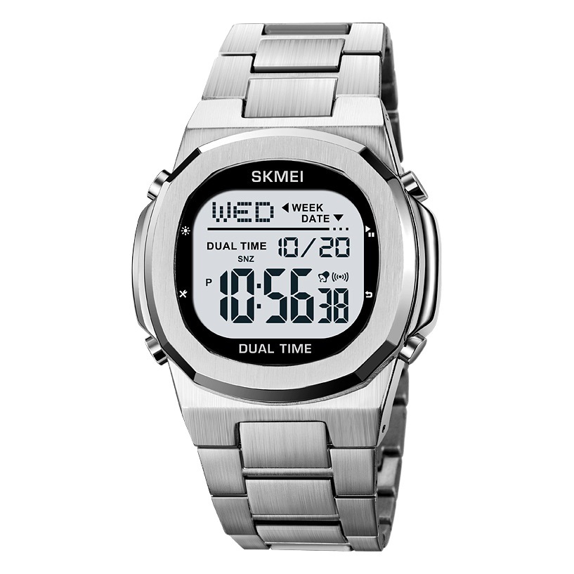 Skmei cronómetro de Cuenta regresiva multifunción para hombres reloj electrónico reloj deportivo impermeable correa de acero para hombres reloj digital