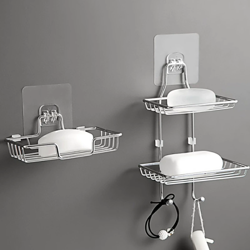 Нержавеющая сталь без перфорации двухслойный мыло-рамка настенная рамка для навесных полок для ванной комнаты с водой-подвесная стойка для мыла оптовая продажа