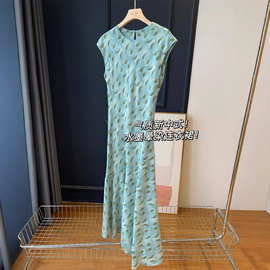 气质新中式！水墨晕染连衣裙！立体裁剪垂感小飞袖显瘦鱼尾裙25夏