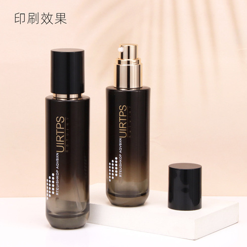 High-end small black bottle cosmetic glass packaging material push-type lotion, essence, foundation, face cream sub-bottling bottle