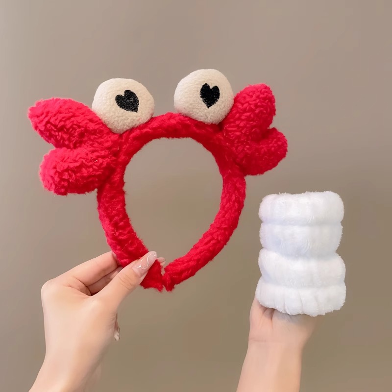 Lindo Rosa lavado de cara banda de pelo de las mujeres a prueba de humedad banda de muñeca banda de pelo absorbente de tres piezas conjunto máscara facial diadema especial