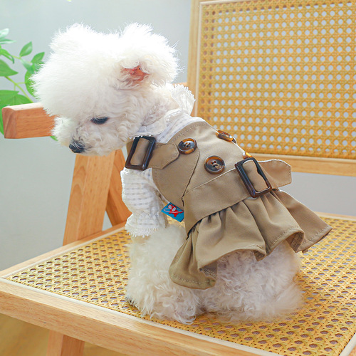 Pet Clothes Dog Clothing Spring and Autumn Teddy Bichon Pomeranian Khaki Windbreaker Couple Clothing Coat Dress