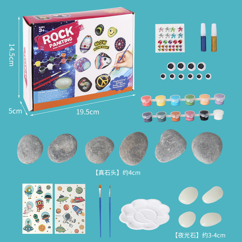 Transfronterizo exclusivo pintado piedra natural piedra luminosa hecha a mano bricolaje pintado a mano graffiti pintura creativa juguete regalo traje