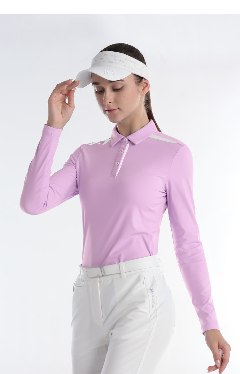 Áo thun nữ dài tay chơi golf đồng phục đội — YF665-Nữ Xanh navy [Mẫu trơn], YF665-Nữ màu tím nhạt [dệt trơn], YF665-Nữ màu trắng [dệt trơn] chi tiết 8