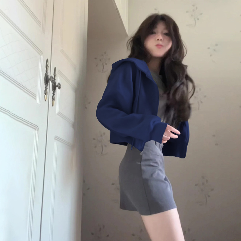 藏青色外套女款春秋短款上衣连帽卫衣棒球服开秋穿搭2025新款秋装|undefined