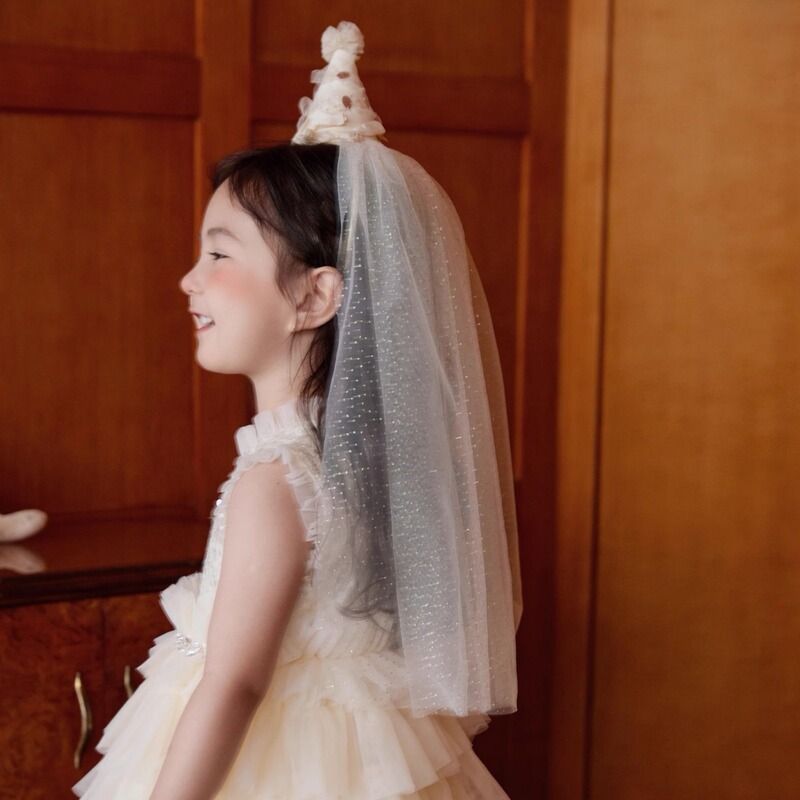 Party Birthday Hat Girl's Princess Birthday Hat Mesh Pointed Hat Hairband Princess Headband Hair Ornament Headband Hairpin