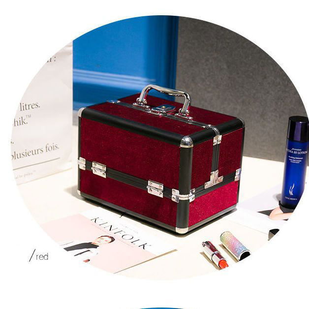 Almacenamiento de aleación de aluminio de doble apertura caja de maquillaje portátil caja de herramientas de maquillaje bordado caja de manicuras de aluminio