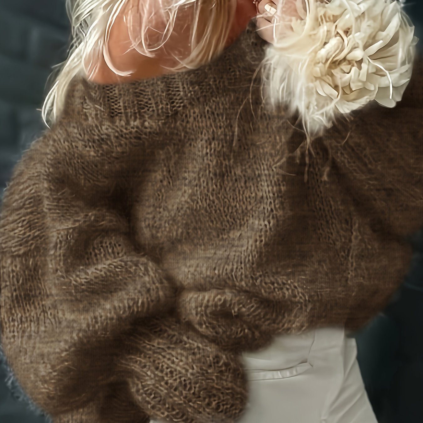 Aliexpress transfronterizo Amazon hombro abierto perezoso temperamento puro viento desear plantar suéter suave glutinoso suéter de punto