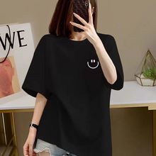 棉黑色t恤女2025夏季短袖大码宽松设计感小众体恤内搭半袖上衣