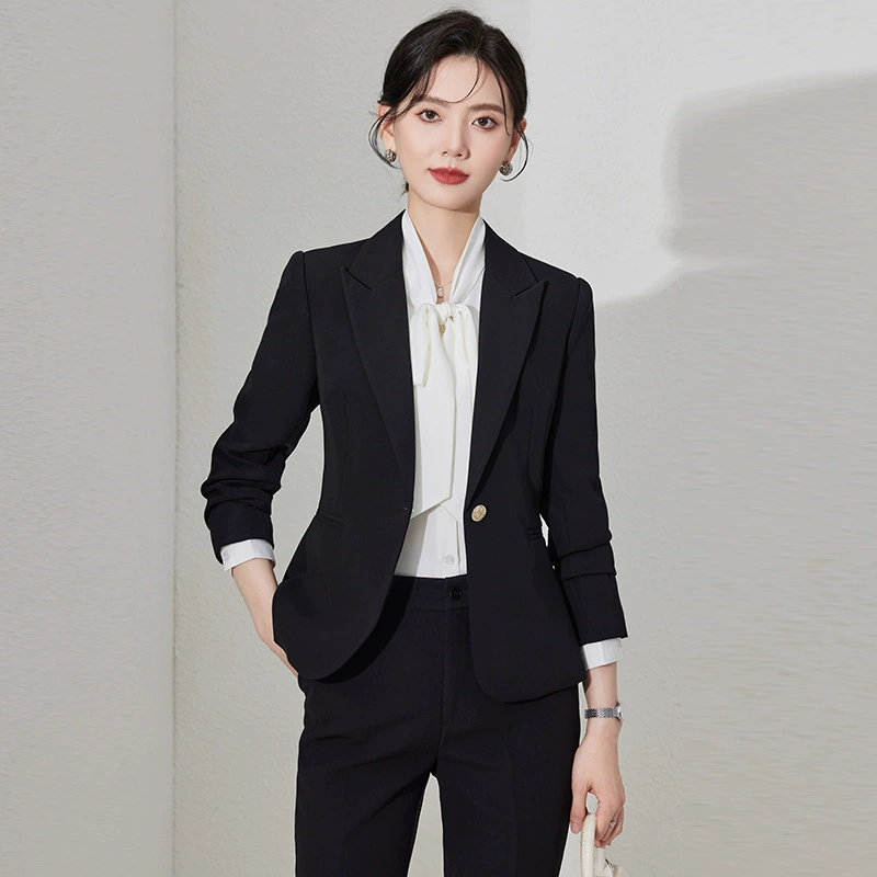 Черный костюм костюм для женщин Интервью Профессиональное платье