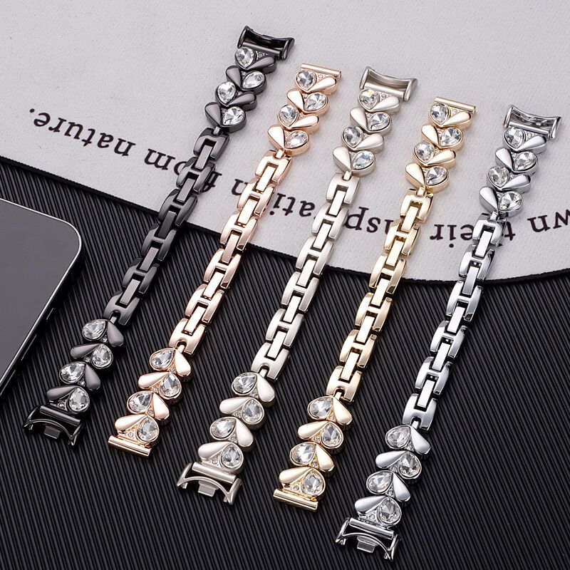 Suitable for Xiaomi 9 Bracelet Watch Strap Metal High-End Heart Diamond Small Fragrance Xiaomi 8Nfc Version Smart Watch Suitable for Xiaomi 9 Bracelet Watch Strap Metal High-End Heart Diamond Small Fragrance Xiaomi 8Nfc Version Smart Watch