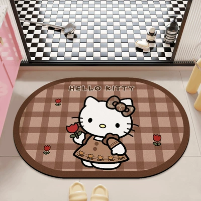 Avtomobil döşəmə paspasları — entrance, absorbent and non-slip floor mat - hello-kitty-plaid-tulip-40x60cm-diatom-mud