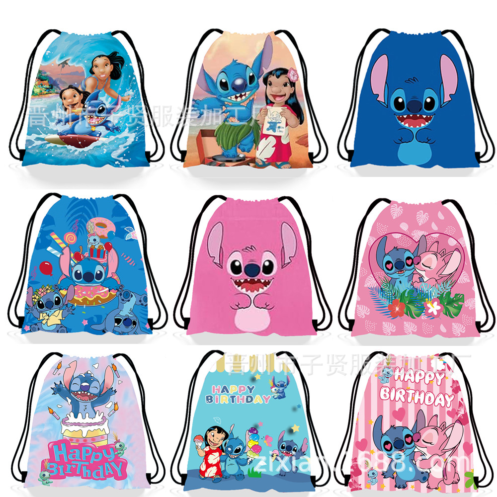 新品史迪仔抽绳健身包束口袋双肩收纳包成人运动背包跨境牛津布袋