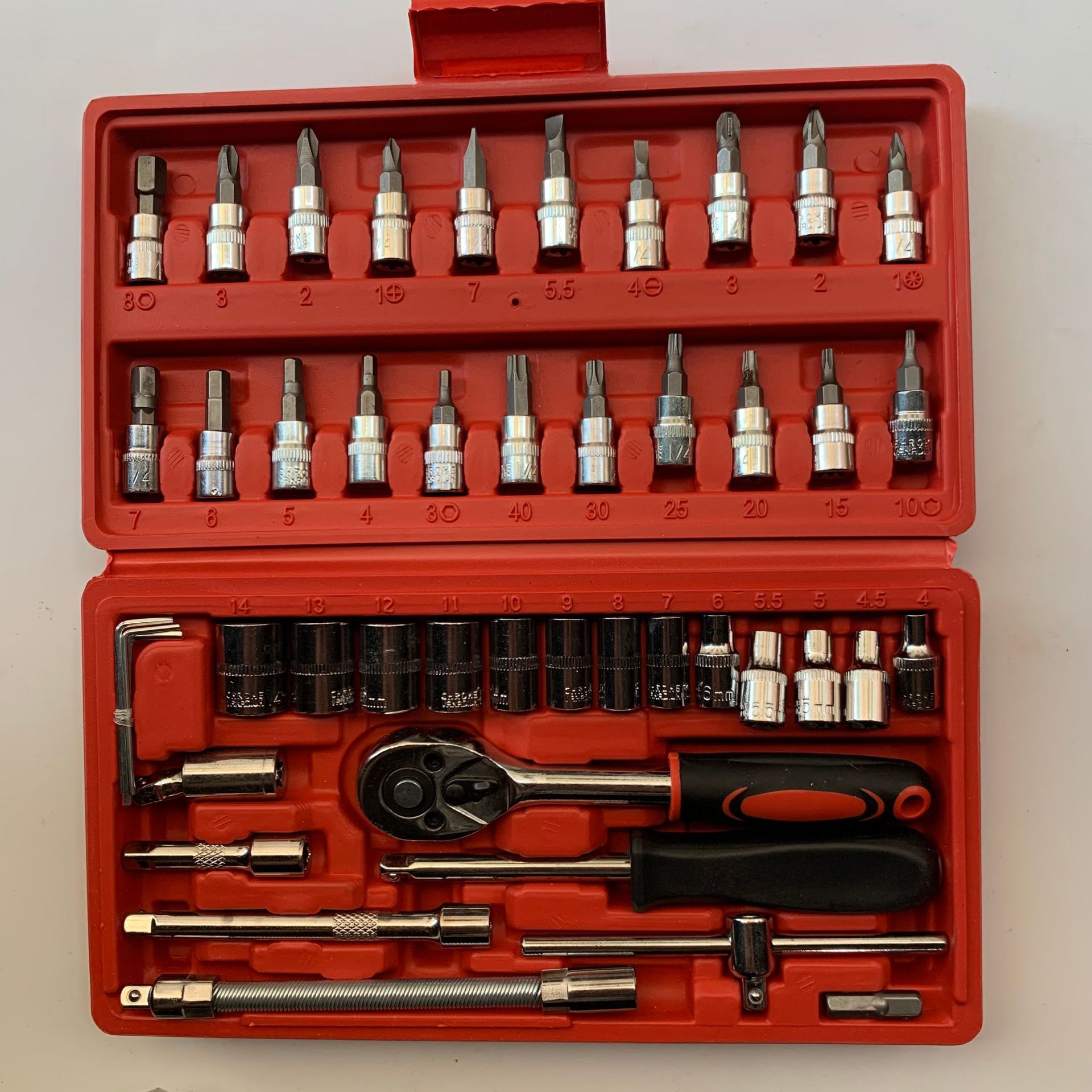 46-Piece Socket Wrench Tool Set, Auto Repair Wrench Set, 1/4 Ratchet Set, Household Hardware Repair Auto Repair Tools