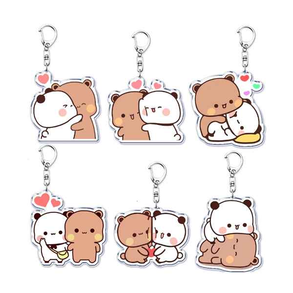 Acrylic Cartoon Bear Keychain with Lobster Buckle Cute Bubu Dudu Duo Keyring Accessories