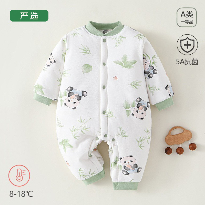 冬款婴儿连体衣夹棉三层保暖加厚新生儿衣服A宝宝爬服安阳婴童装