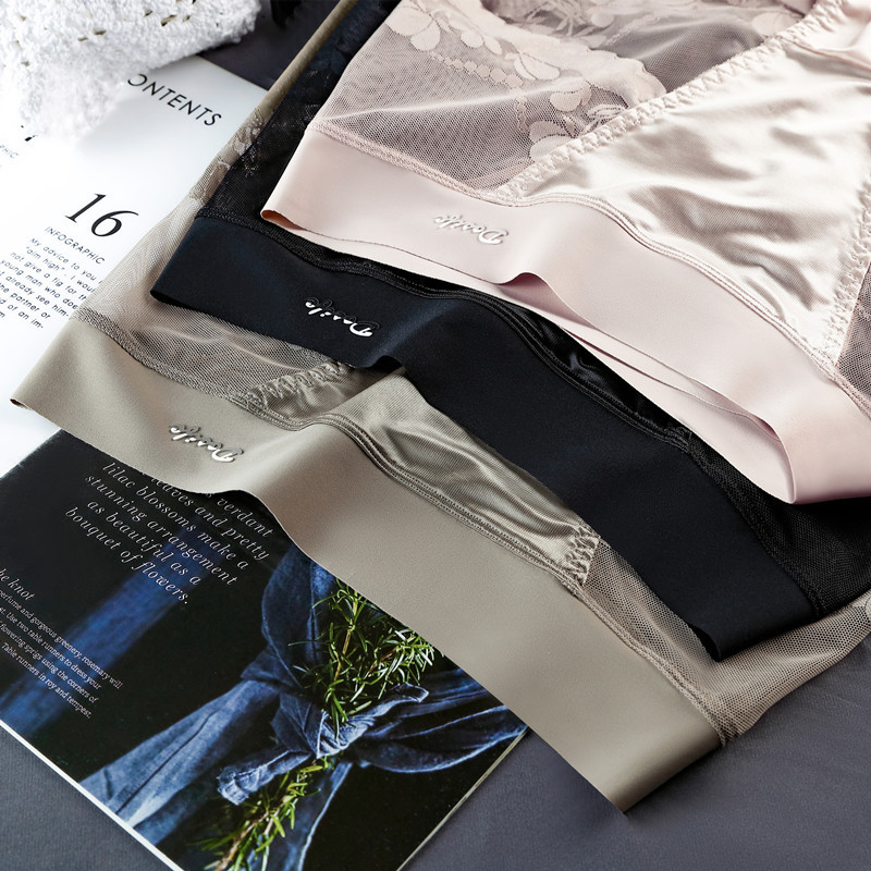 Satén de alta gama encaje de lujo ligero cintura alta vientre contracción ropa interior levantamiento de la cadera de las mujeres entrepierna de algodón sexy malla más calzoncillos de tamaño