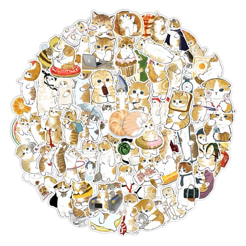 2024 Cute Pet Hand-drawn Watercolor Cat Sticker Water Cup iPad Book Waterproof Decorative Glossy Matte Film Sticker