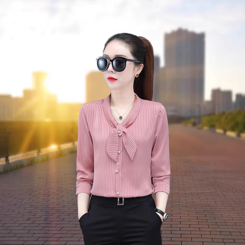 New Style Shirt for Women, Spring and Summer, Slim Fit, Casual, Long-Sleeved, Stylish, Middle-Aged Mom, Elegant V-Neck with Bow New Style Shirt for Women, Spring and Summer, Slim Fit, Casual, Long-Sleeved, Stylish, Middle-Aged Mom, Elegant V-Neck with Bow