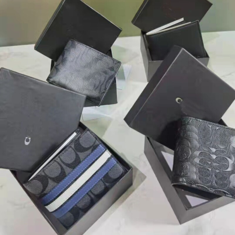 Men's Printed Short Wallet Wallet Coin Purse Gift Business Classic with Full Package High-end L Two-piece Set Men's Printed Short Wallet Wallet Coin Purse Gift Business Classic with Full Package High-end L Two-piece Set