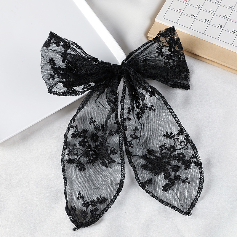 Korean Style Lace Bow Hairpin Embroidered Sweet Elegant Fairy Ribbon Spring Clip Internet Celebrity Girl's Headwear Top Clip_voghion.com