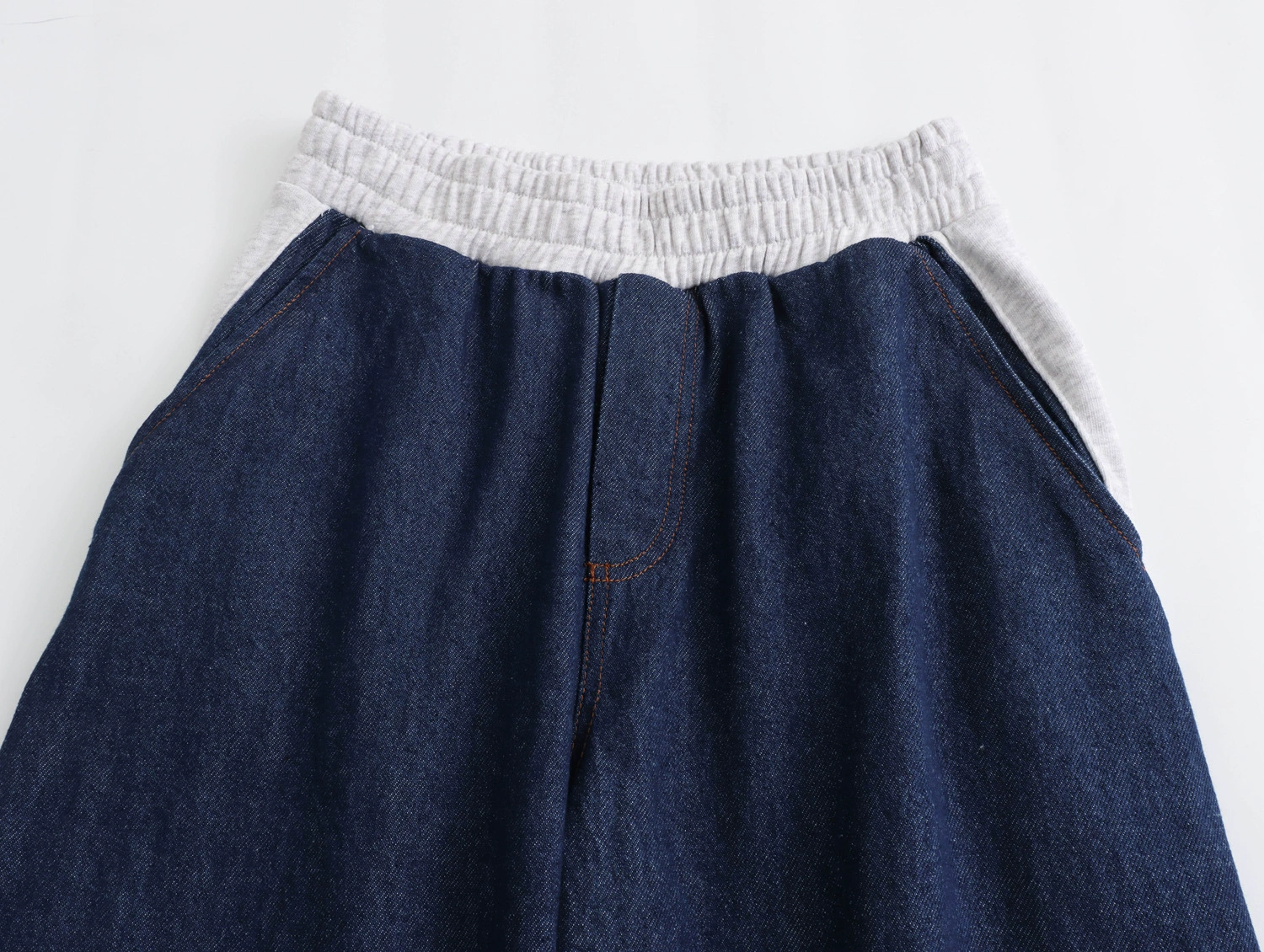 Осенние модные knitted denim брюки для отдыха, эластичный пояс