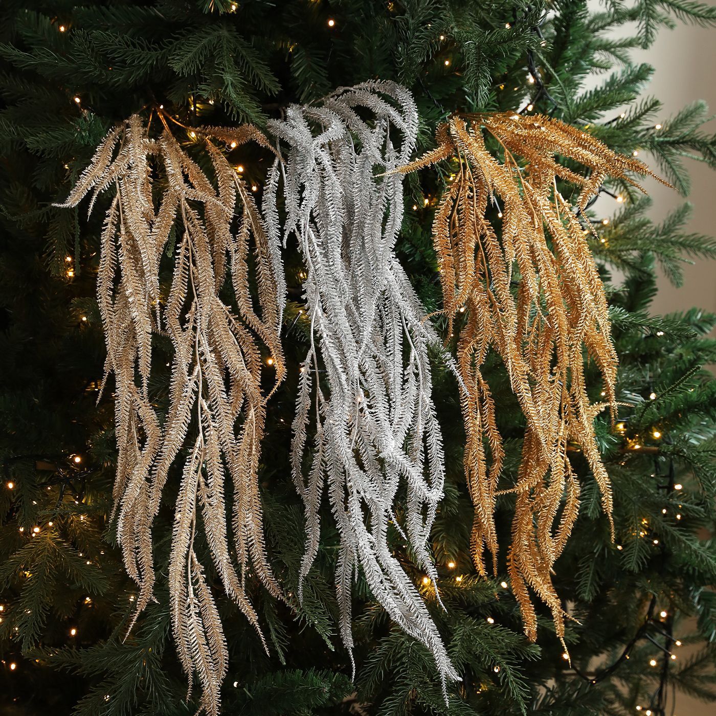 Polvo de viscosidad transfronteriza ramas de sauce colgantes de flores de oro polvo de plástico imitación de hojas decoración de árbol de Navidad