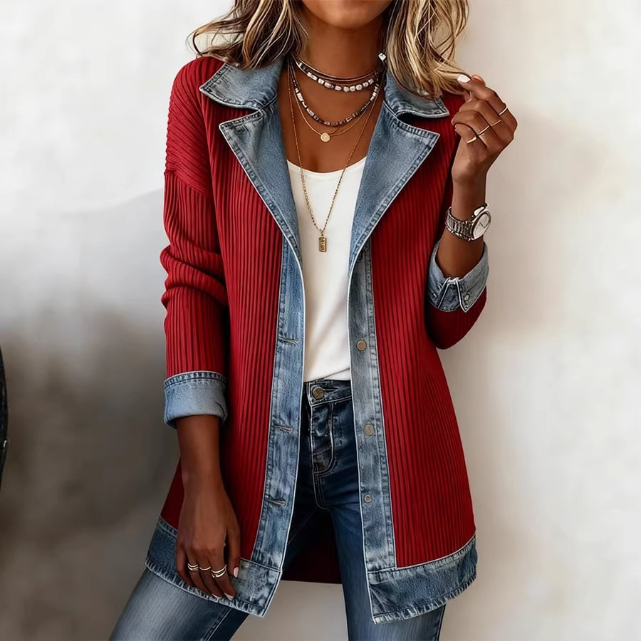 Damen-Patchworkjacke in schmaler Passform, langärmlig, modisch und elegant für den Herbst_voghion.com