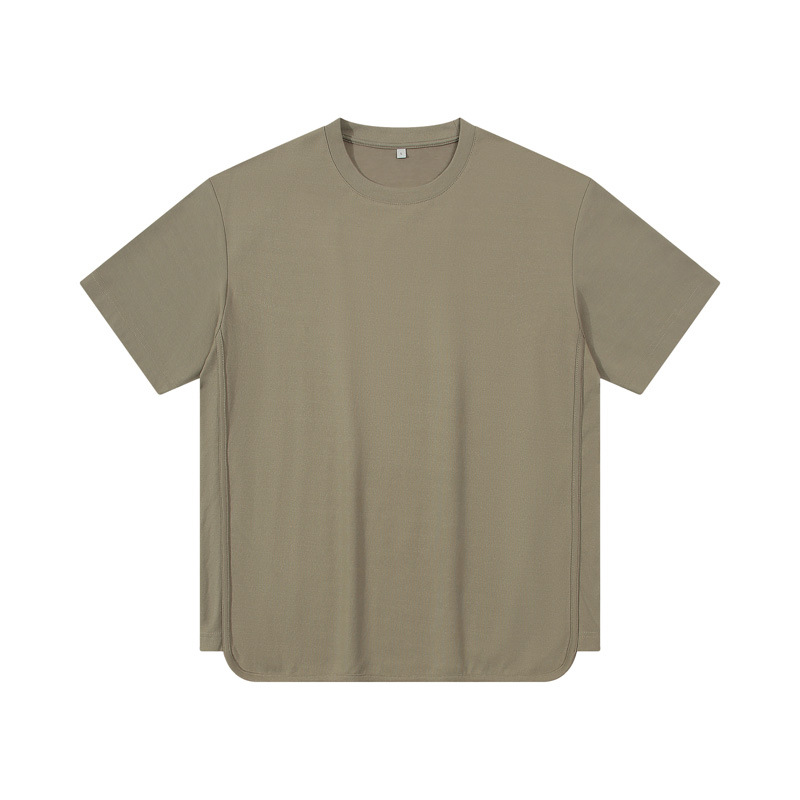 Dengjue Men's Wear Earth Color Heavy Shoulder 230g American Sports Leisure Loose Split Fashion Brand Short Sleeve T-shirt for Men