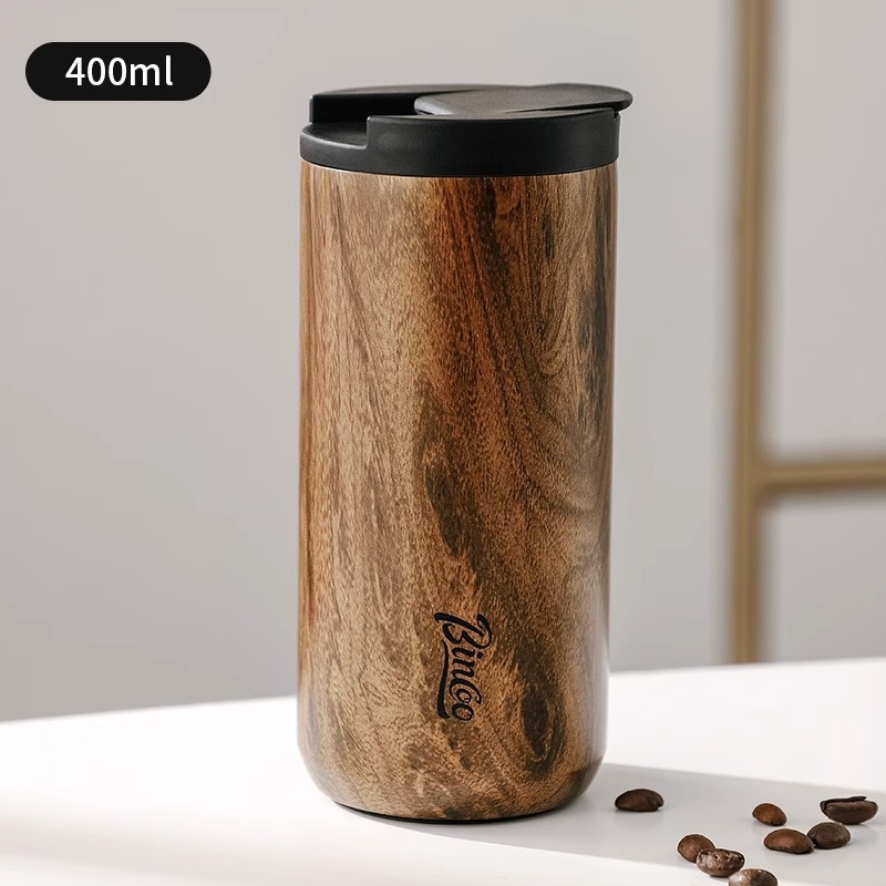 Bincoo复古咖啡杯木纹新款保温杯车载男士便携挂耳咖啡随行杯水杯|undefined