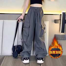 女童工装裤童装春冬2024加绒儿童秋冬裤子潮酷女孩大童秋装阔腿裤