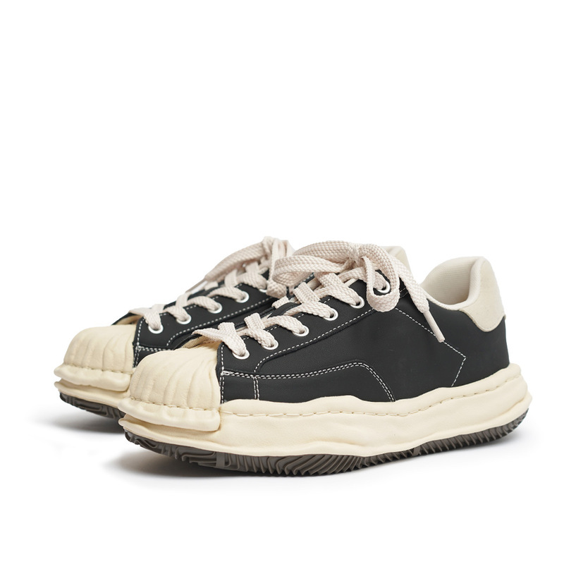 Shell Head Dissolving Shoes Men's and Women's Niche Stitching Retro Black and White Thick Sole Increased Low-top Board Shoes for Couples Breathable