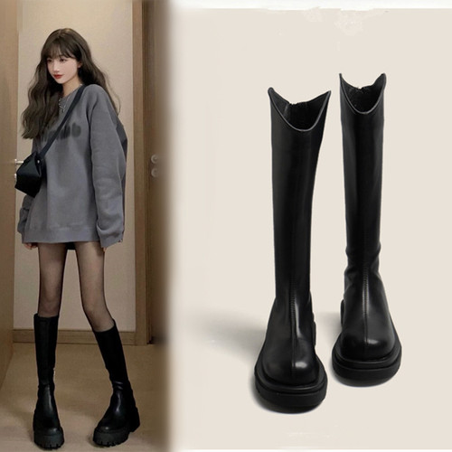 Classic Petite Height-Increasing Martin Boots for Women: Autumn/Winter Thick-Soled Fleece-Lined Mid-Calf & Over-The-Knee Boots – Perfect as Equestrian Style Boots