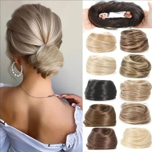 Foreign Trade European and American Wig Rubber Tendon Straight Hair Ring Female Simulation Hair Fluffy Natural Ball Head Lazy Hair Artifact