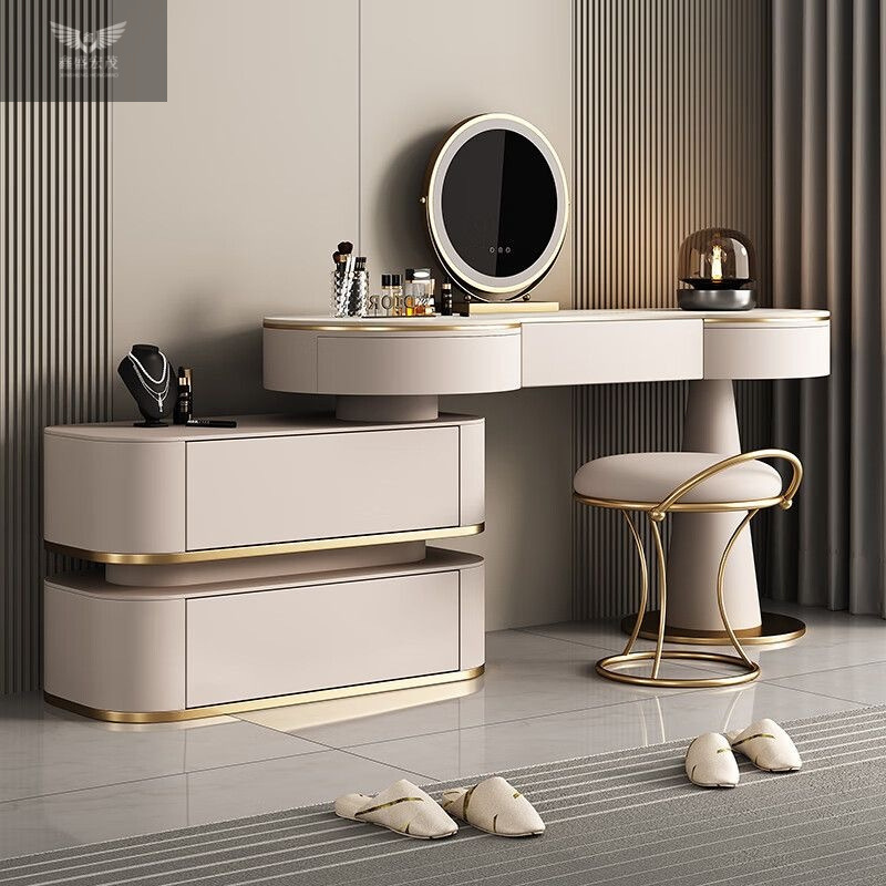 Madera sólida moderna simple dormitorio de mesa de maquillaje de tabla de roca de alto nivel pequeño gabinete de maquillaje de la mesa de maquillaje de la cama principal