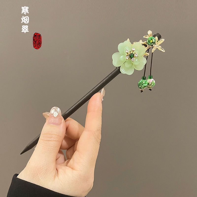复古国风头饰天然黑檀木新中式簪子旗袍日常盘发发簪女高级感流苏|undefined