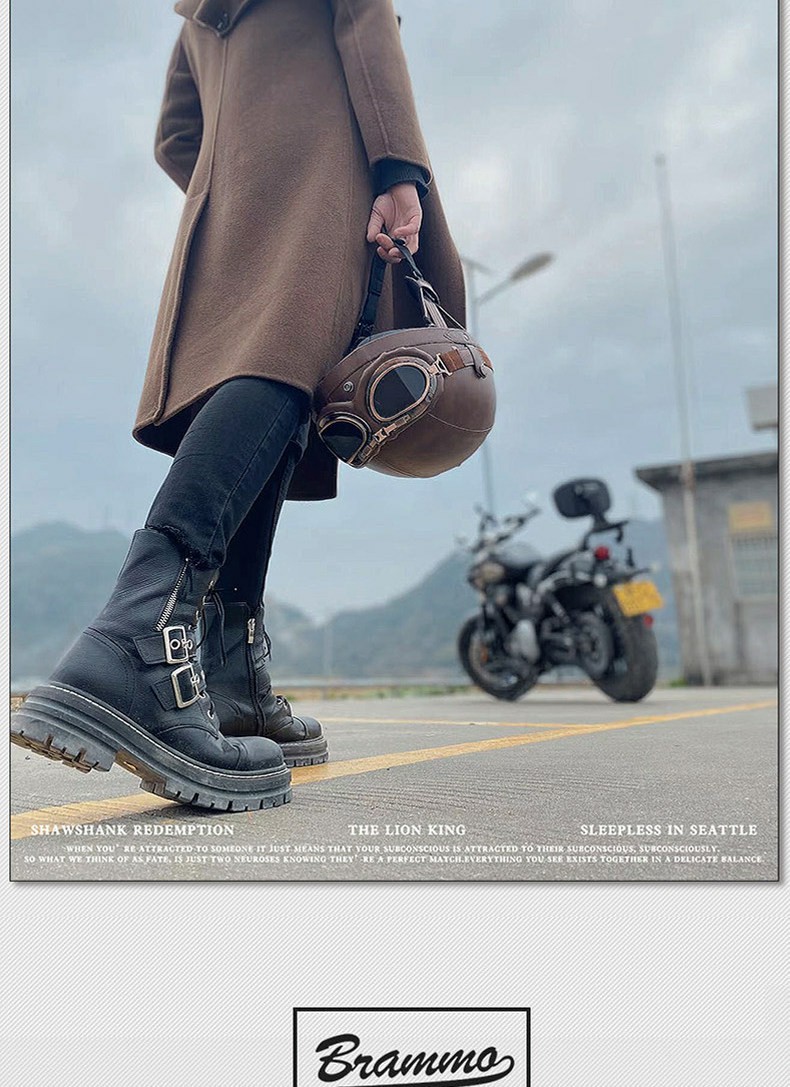 Retro Leather Half-Helmet Motorcycle Helmet for Men and Women, 3C Certified Electric Scooter Riding Safety Helmet with Goggles