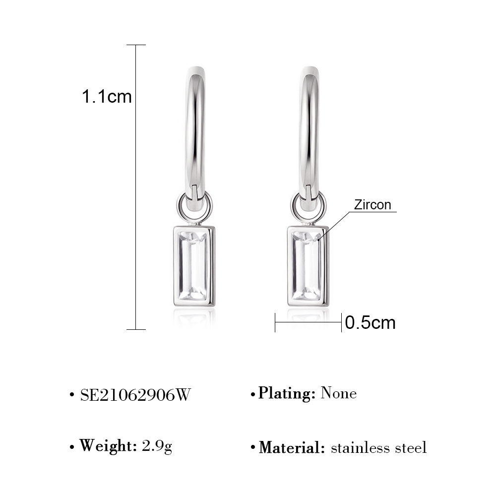 Venta caliente transfronteriza europea y americana Tendencia de acero de titanio Pendientes de circonita de esmeralda Moda femenina Juego de hebillas de oreja de temperamento retro geométrico