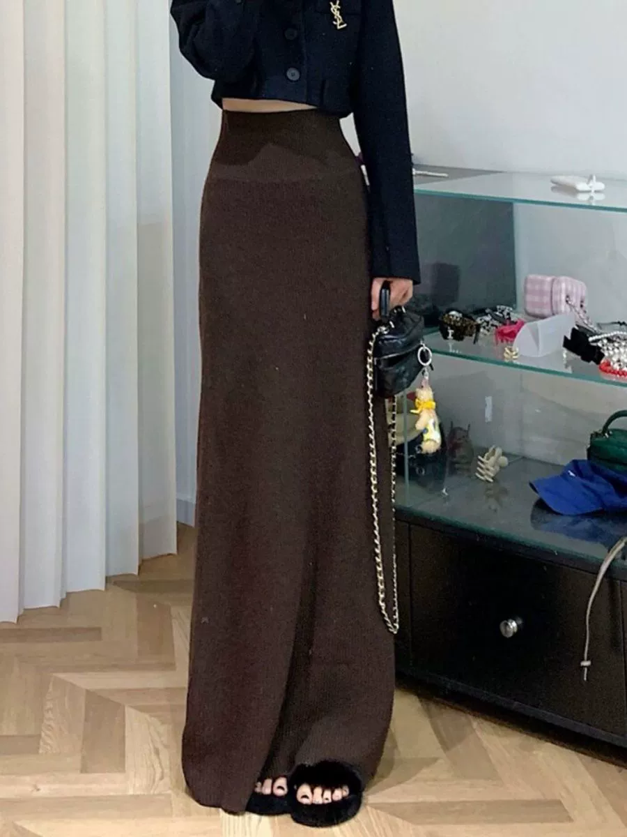 Чувство цвета карри трикотажная юбка женский большой размер толстый мм